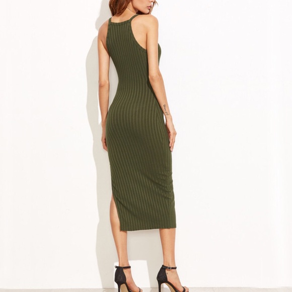 Olive green side split bodycon dress - Picture 4 of 6